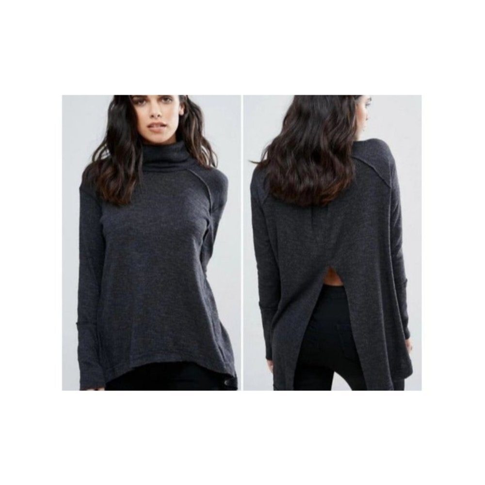 Free People Split Back Turtleneck black charcoal size s‎